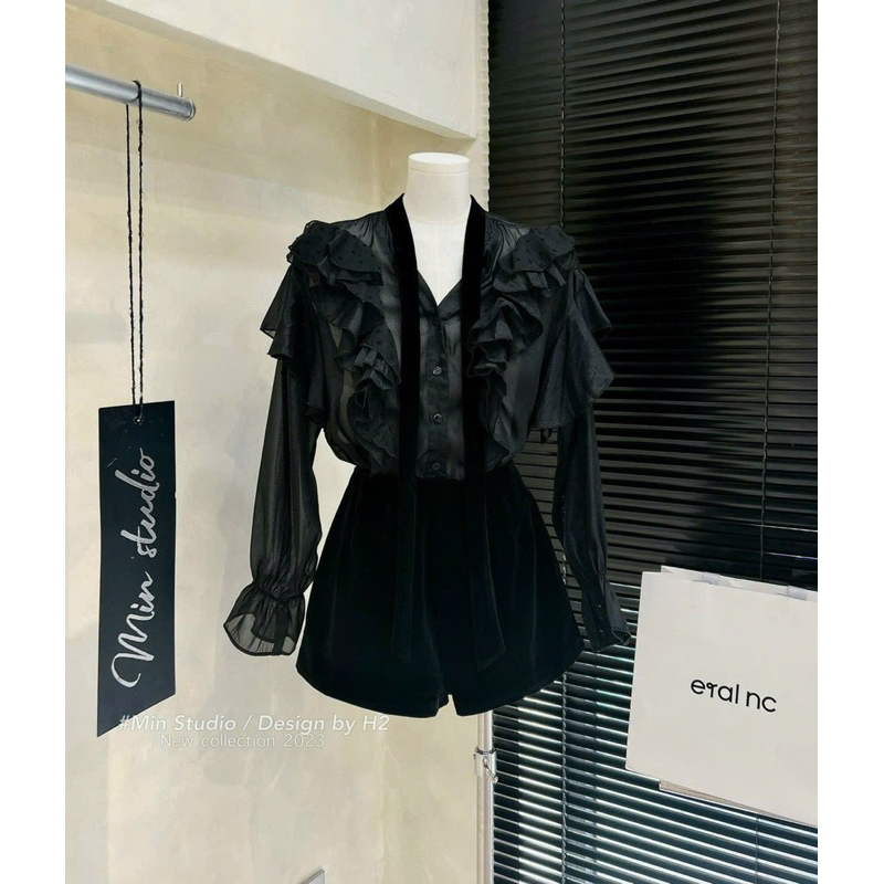 Bigsize - Set Áo Bèo Tầng Mix Quần Short Nhung  60kg-90kg