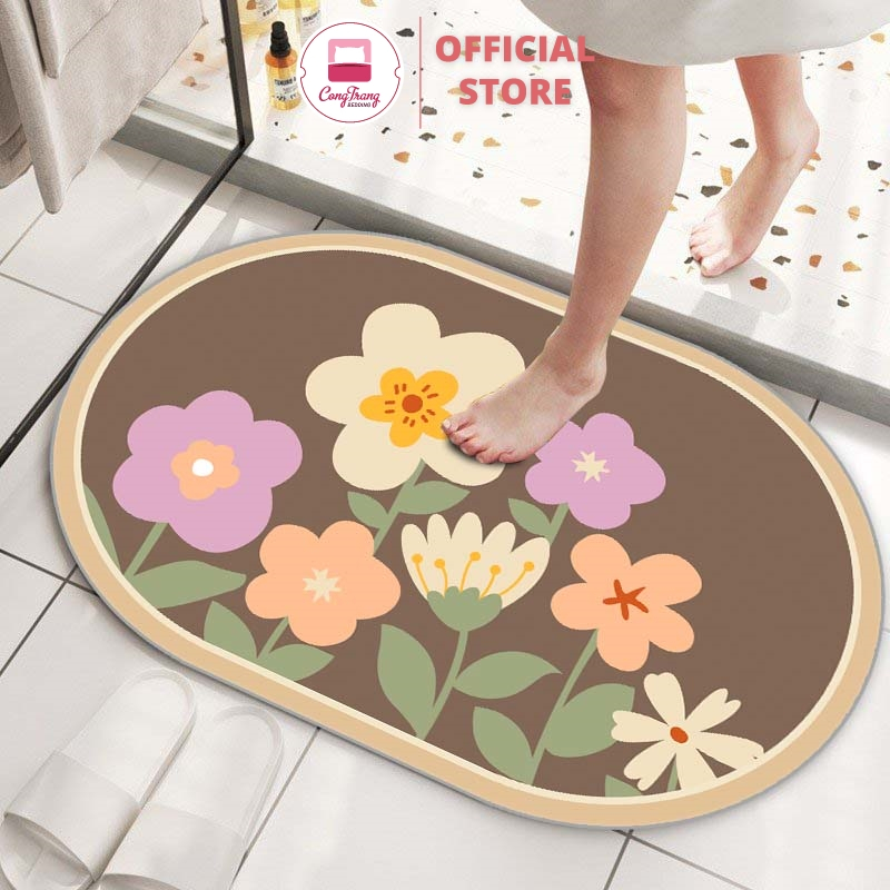 Thảm Chùi Chân Bali Hình OVAL Thấm Nước-Đế Cao Su ( 40cm x 60cm)