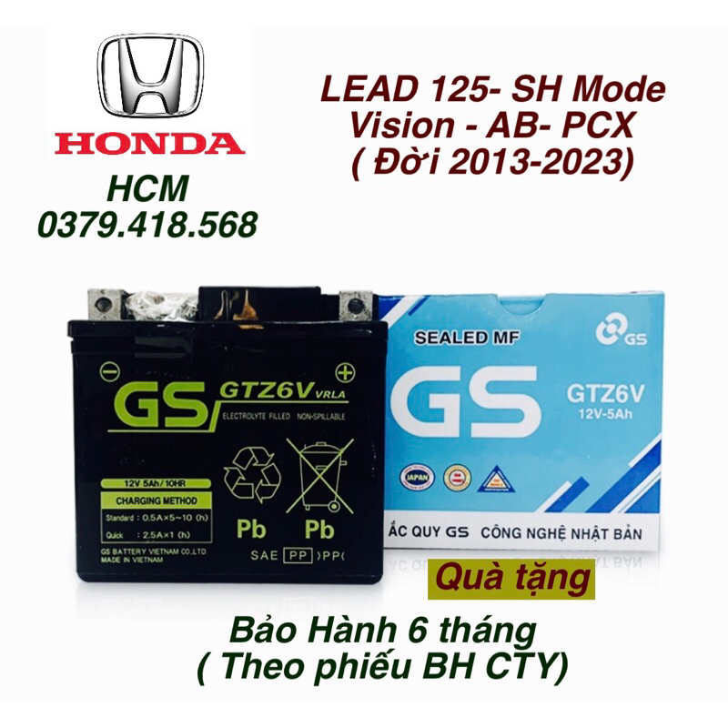 [GS chính hãng] Ắc quy khô GS Honda Lead 125-SH Mode (idling stop),PCX,Vioson- Quà tặng GTZ6V,12V5Ah
