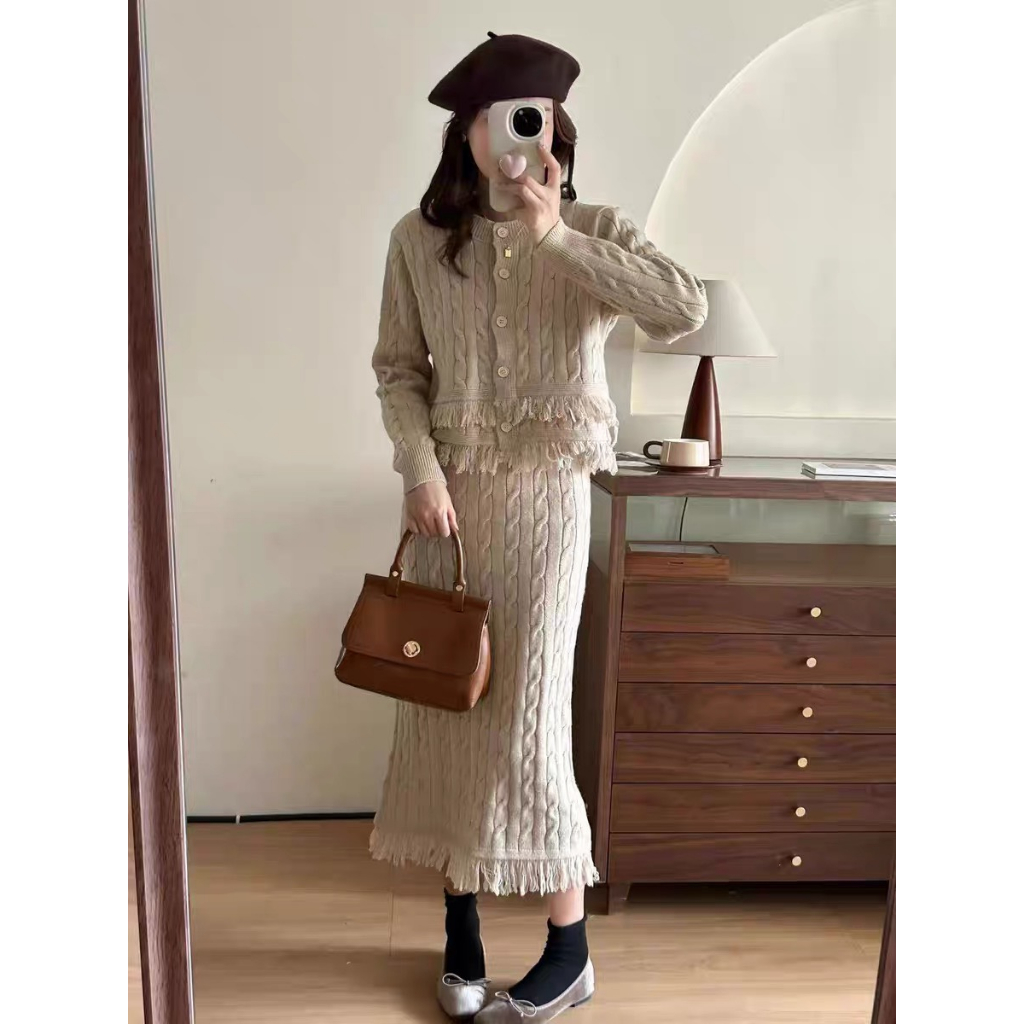 Set len vặn thừng tua rua chân váy dài Hàng QC