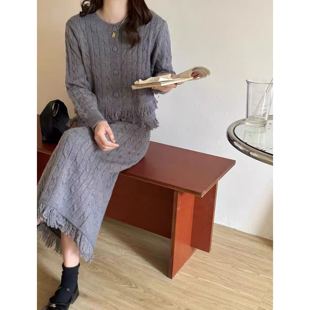 Set len vặn thừng tua rua chân váy dài Hàng QC