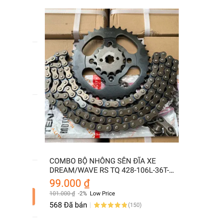 COMBO BỘ NHÔNG SÊN ĐĨA XE DREAM/WAVE RS TQ 428-106L-36T-14T