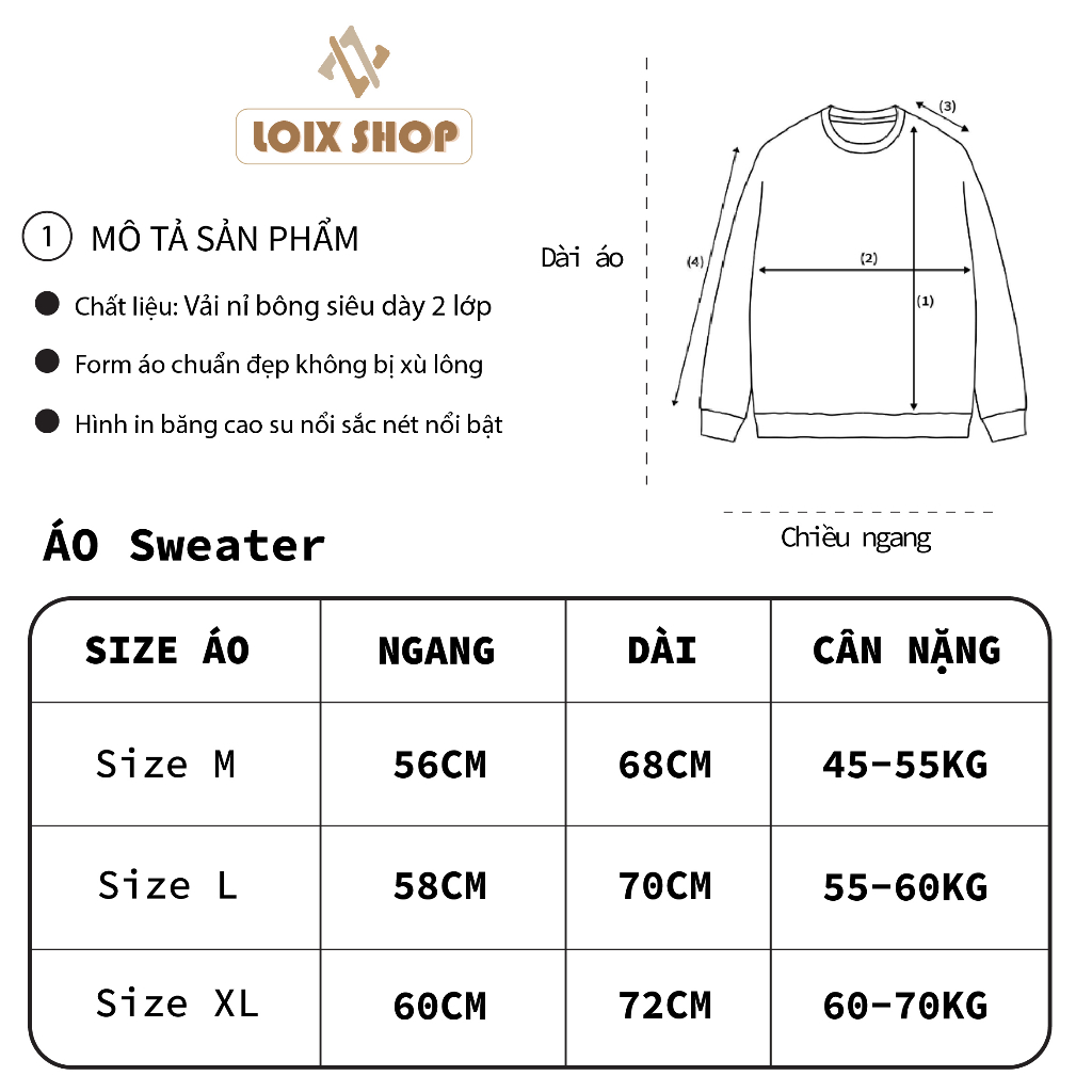Áo sweater Adidas nỉ bông cao cấp nam nữ dài tay basic form rộng khoác oversize unisex LOIX