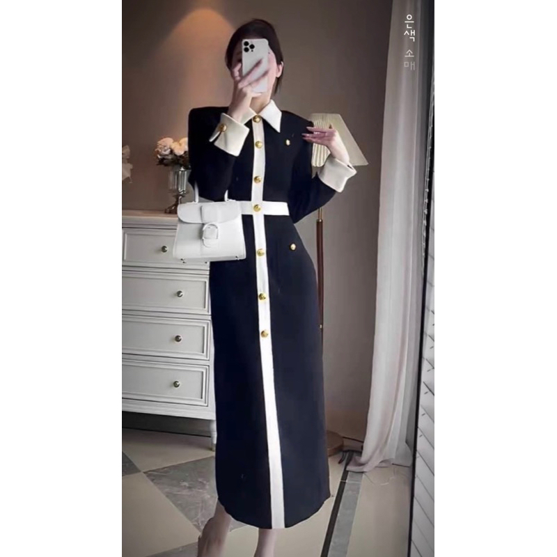Váy vest dáng dài thiết kế có độn vai thanh lịch sang chảnh chất chéo ý cao cấp