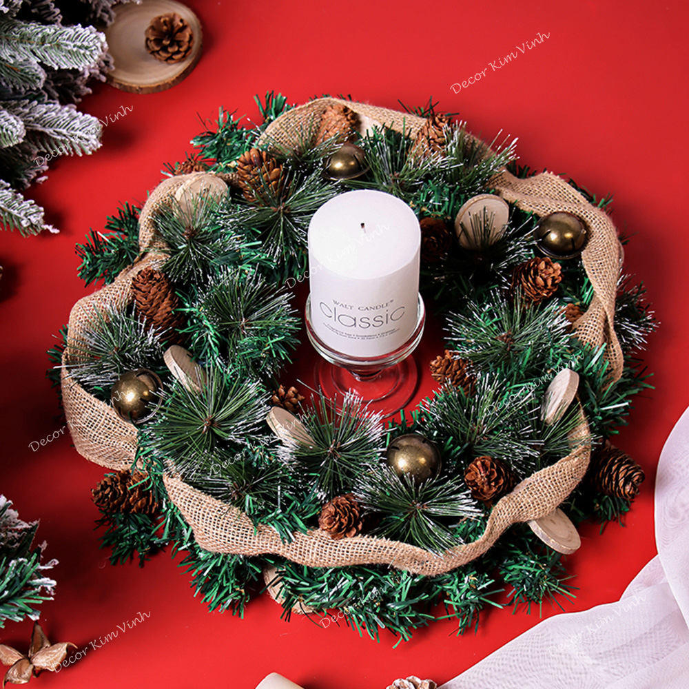 Vòng Tròn Nến Giáng Sinh DN142 40cm Vòng Nến Vintage Trang Trí Noel