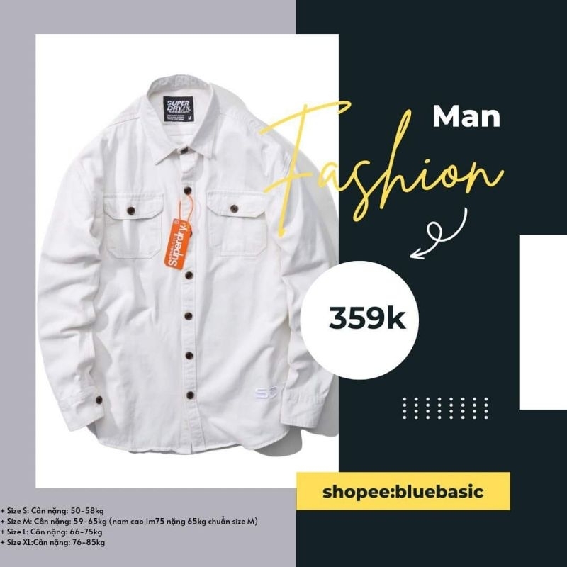 Áo sơ mi tay dài kaki wash superdry nam