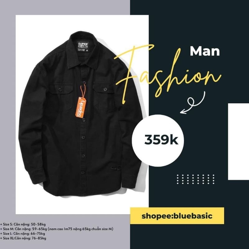 Áo sơ mi tay dài kaki wash superdry nam