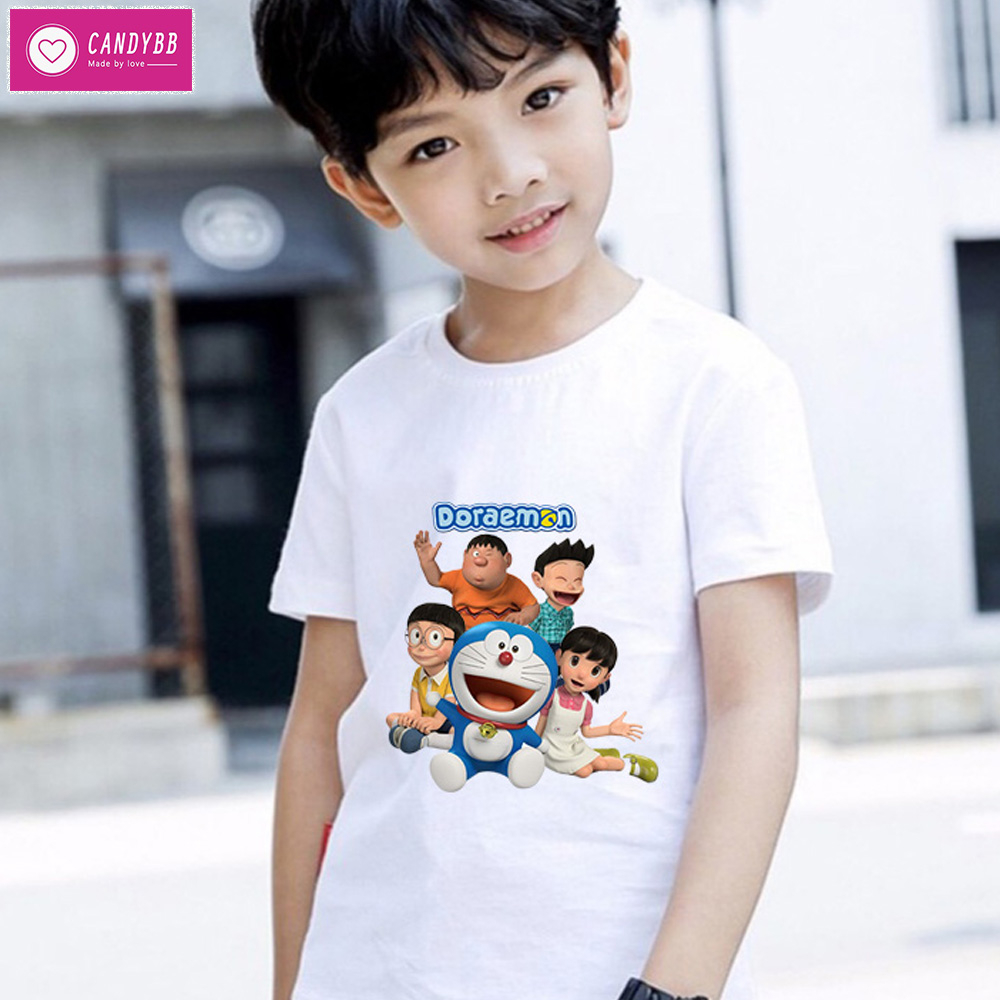 Áo thun bé trai in hình Doremon, Áo thun mềm mịn, thấm hút mồ hôi cho bé từ 10 - 50kg