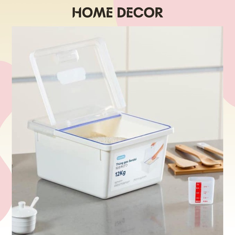 Thùng đựng gạo Sendai 12kg,thùng hộp đựng thực phầm, đồ ăn, ngũ cốc, Inochi Hokkaido