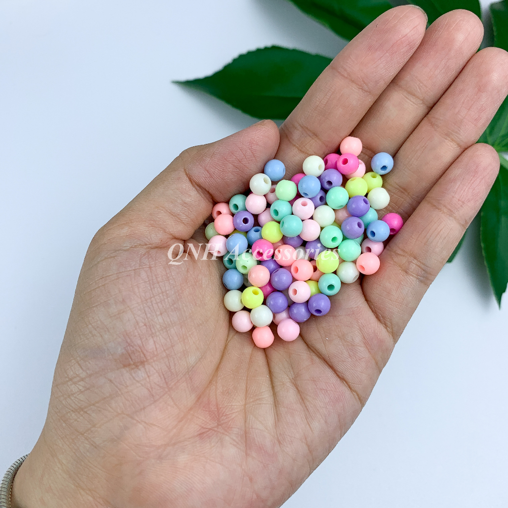 Gói 10g hạt nhựa tròn màu đục size 6mm dùng làm vòng tay, vòng cổ cho mèo, làm trang sức handmade,...