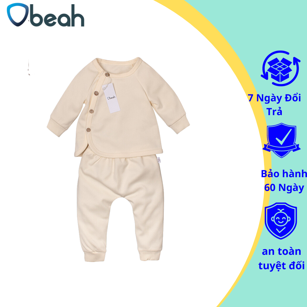Sét bộ cho bé sơ sinh vạt chéo kèm mũ chất liệu cotton tổ ong cao cấp thoải mái cho bé yêu Obeah OB102101