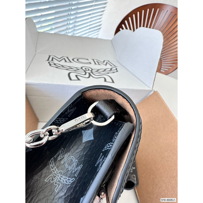💰Túi đeo chéo đeo vai M.CM TRACY đen khoá bạc Classic Print Mini Chain