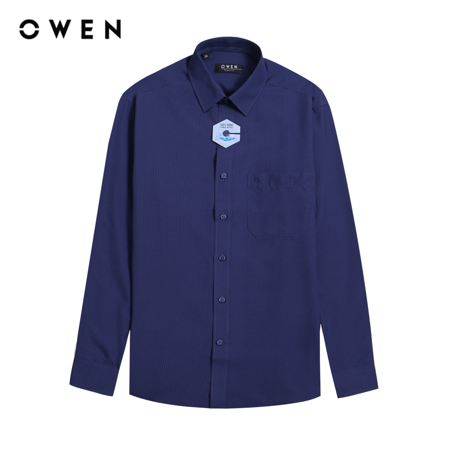 OWEN - Áo sơ mi dài tay Regular Fit màu Navy chất liệu Nano - AR22967DT