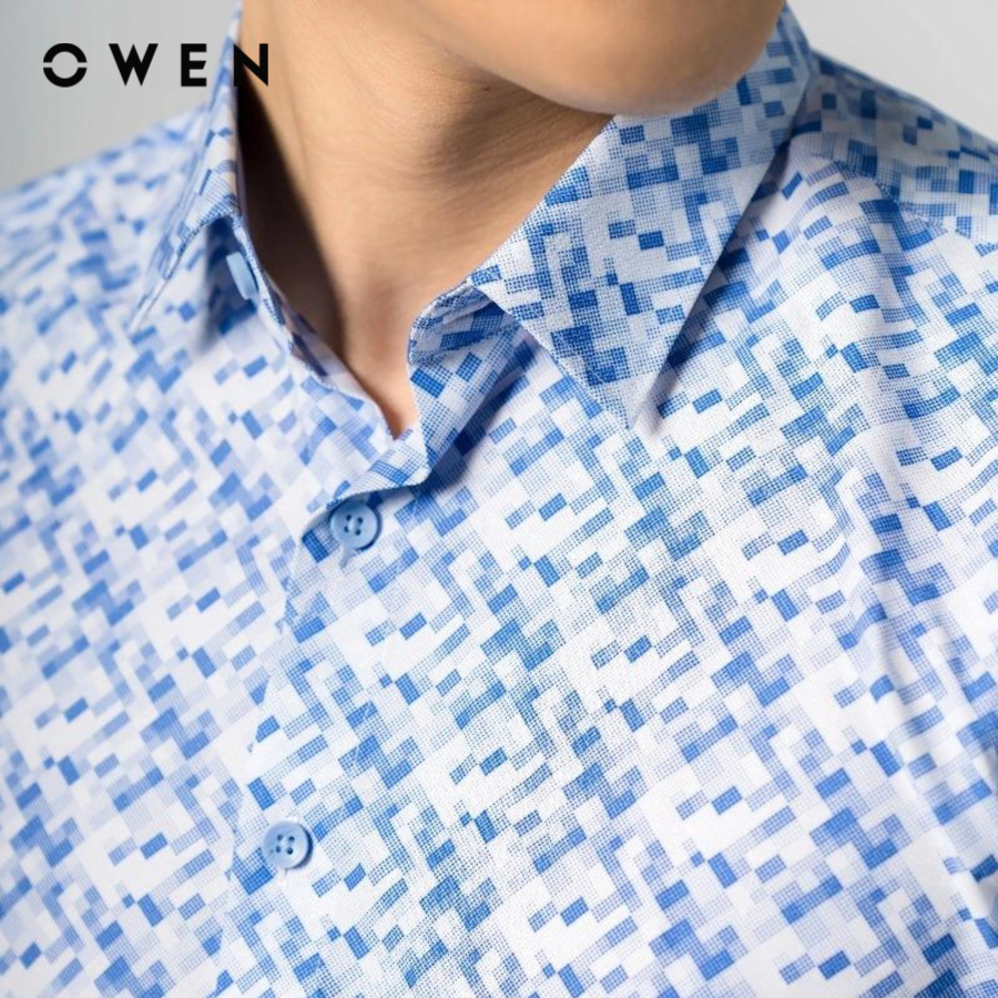 OWEN - Áo sơ mi ngắn tay Regular Fit màu Xanh chất liệu Nano - AR23092N