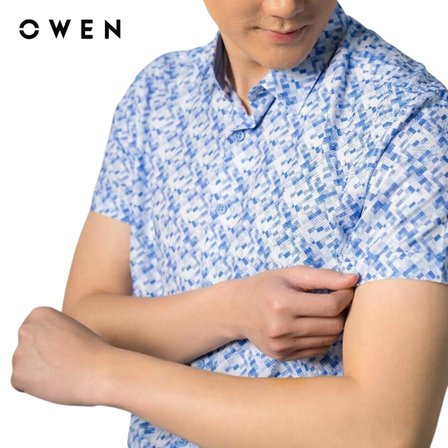 OWEN - Áo sơ mi ngắn tay Regular Fit màu Xanh chất liệu Nano - AR23092N