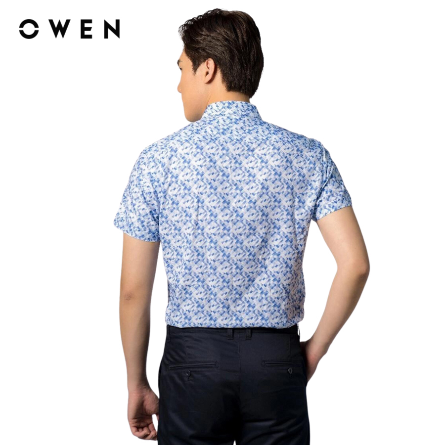 OWEN - Áo sơ mi ngắn tay Regular Fit màu Xanh chất liệu Nano - AR23092N