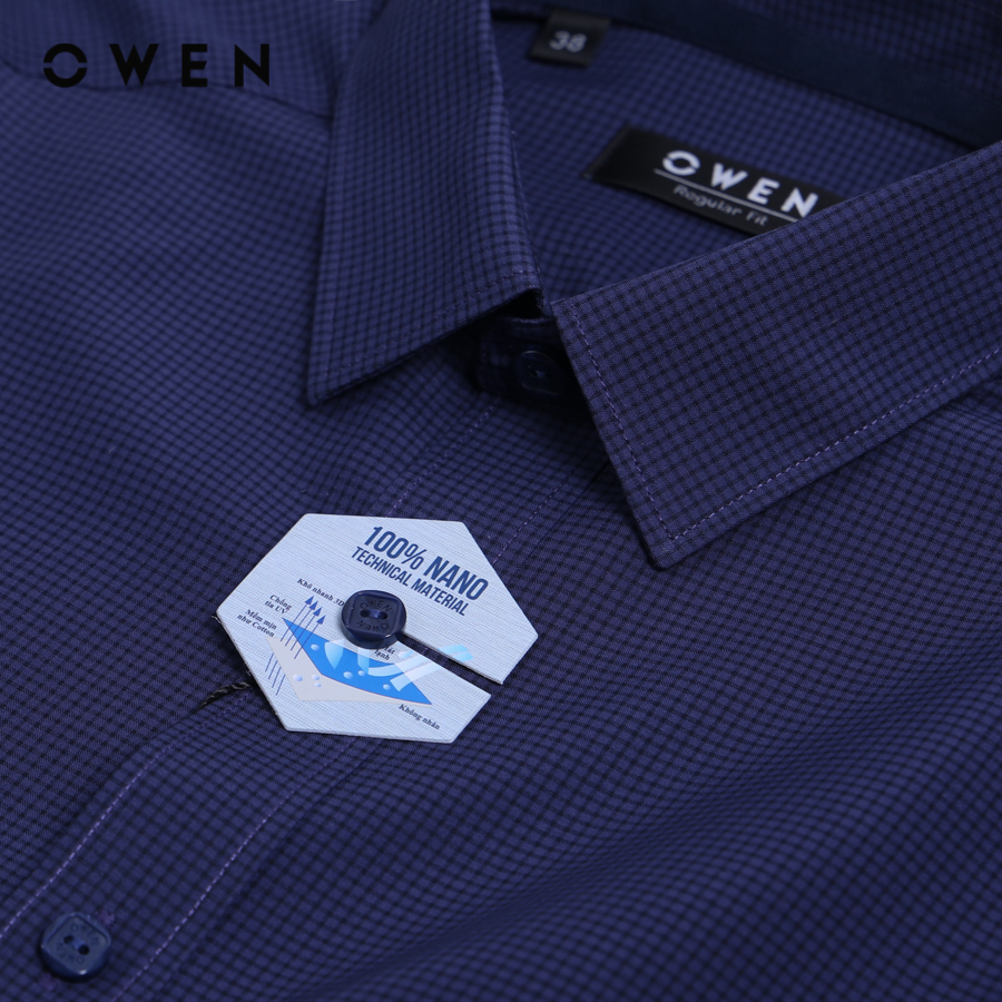 OWEN - Áo sơ mi dài tay Regular Fit màu Navy chất liệu Nano - AR22967DT