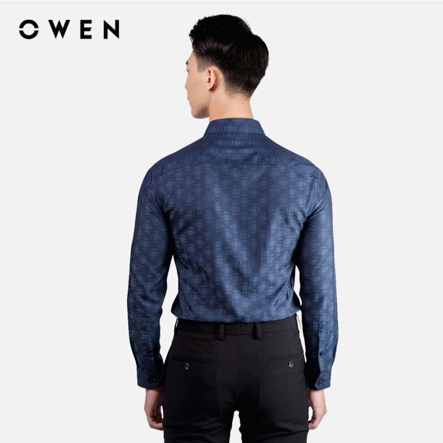 OWEN - Áo sơ mi dài tay Slim Fit màu Navy chất liệu Bamboo-Microfiber - AS23369D