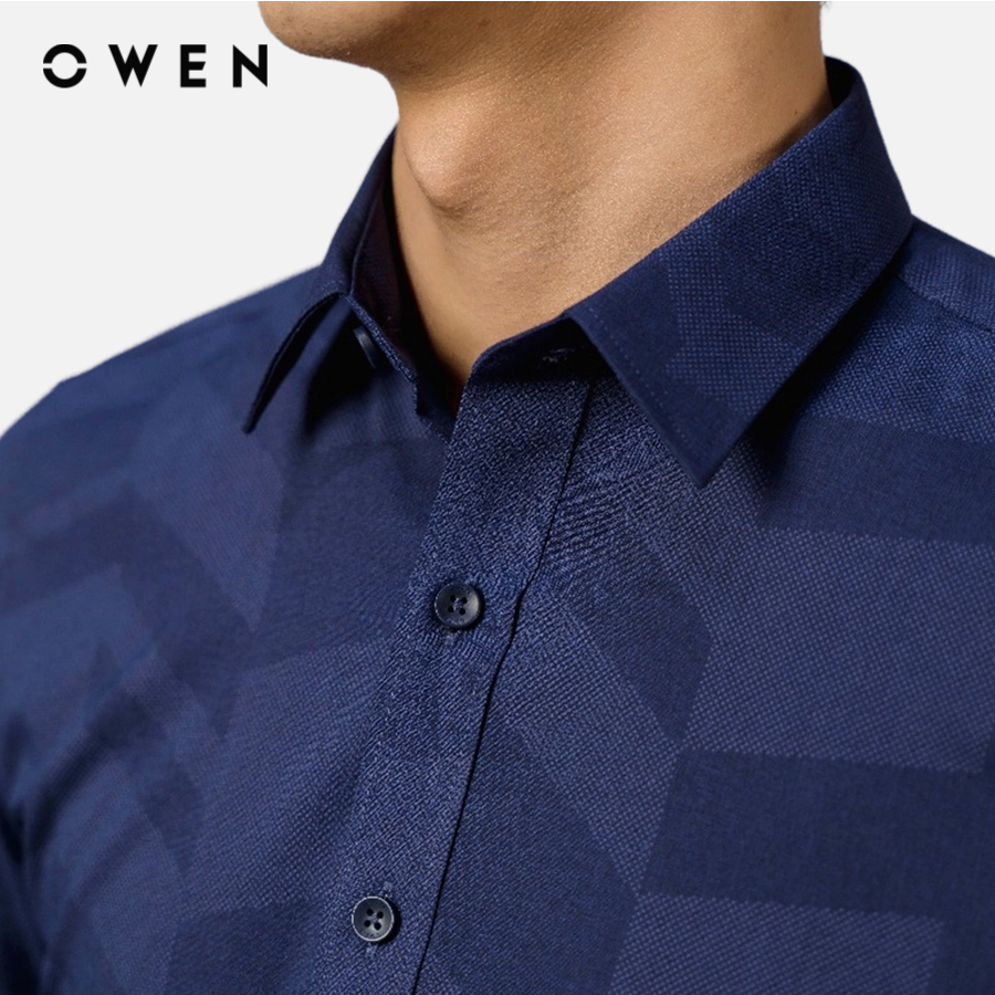 OWEN - Áo sơ mi dài tay Slim Fit màu Navy chất liệu Bamboo-Microfiber - AS23373D