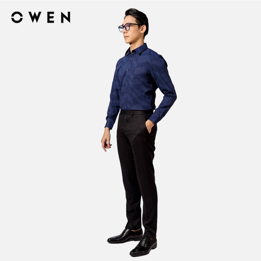 OWEN - Áo sơ mi dài tay Slim Fit màu Navy chất liệu Bamboo-Microfiber - AS23373D