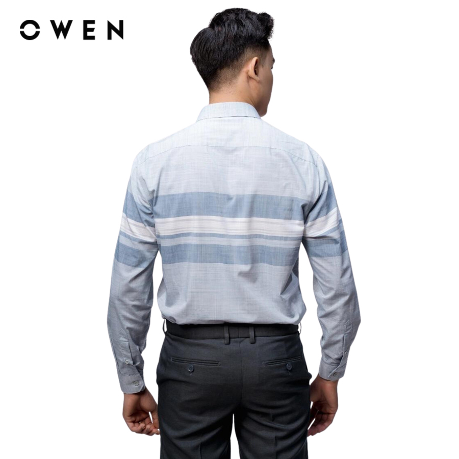 OWEN - Áo sơ mi dài tay Slim Fit màu Xanh chất liệu Bamboo-Microfiber - AS23314D