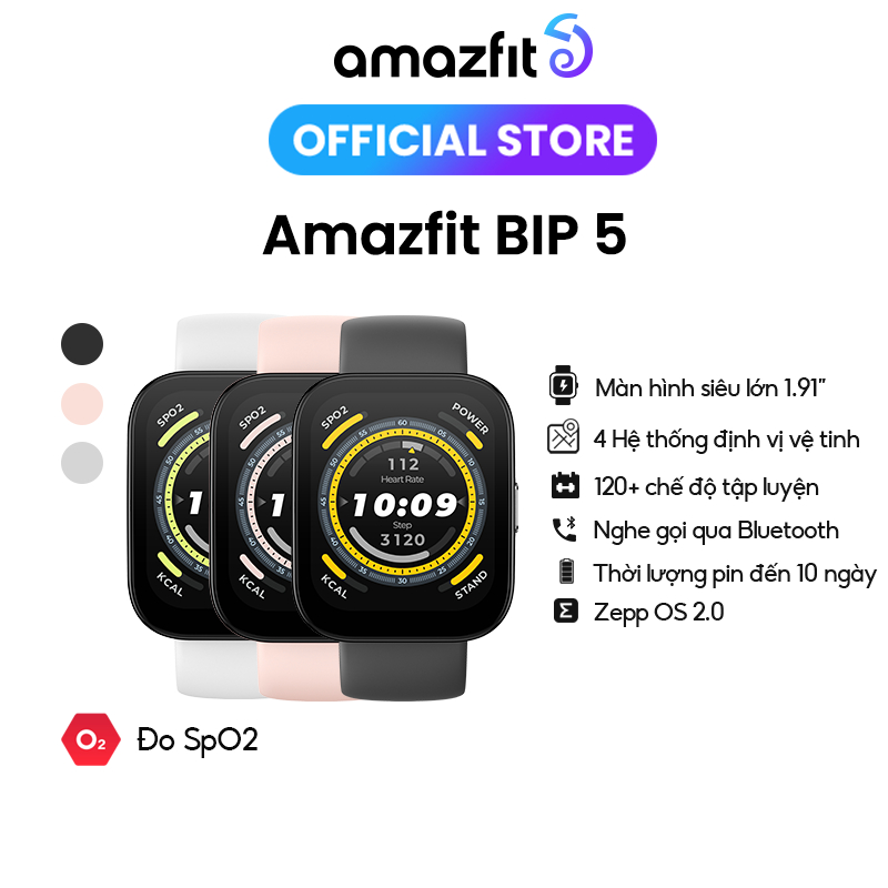 Đồng hồ thông minh Amazfit Bip 5 - Nghe gọi trực tiếp - Màn hình lớn 1.91'' - Virtual pacer - Hàng chính hãng