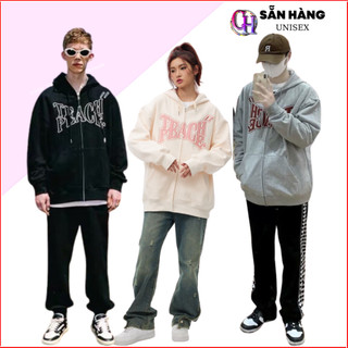 Áo khoác nỉ trơn nam nữ In Chữ EAC hoodie zip khoá kéo form siêu rộng Unisex có 3 màu Kem Đen Xám kèm ảnh thật - CHP