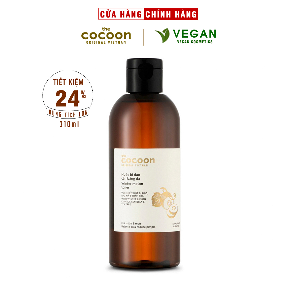 Bigsize - Nước bí đao cân bằng da (toner) Cocoon giảm dầu và mụn 310ml thuần chay