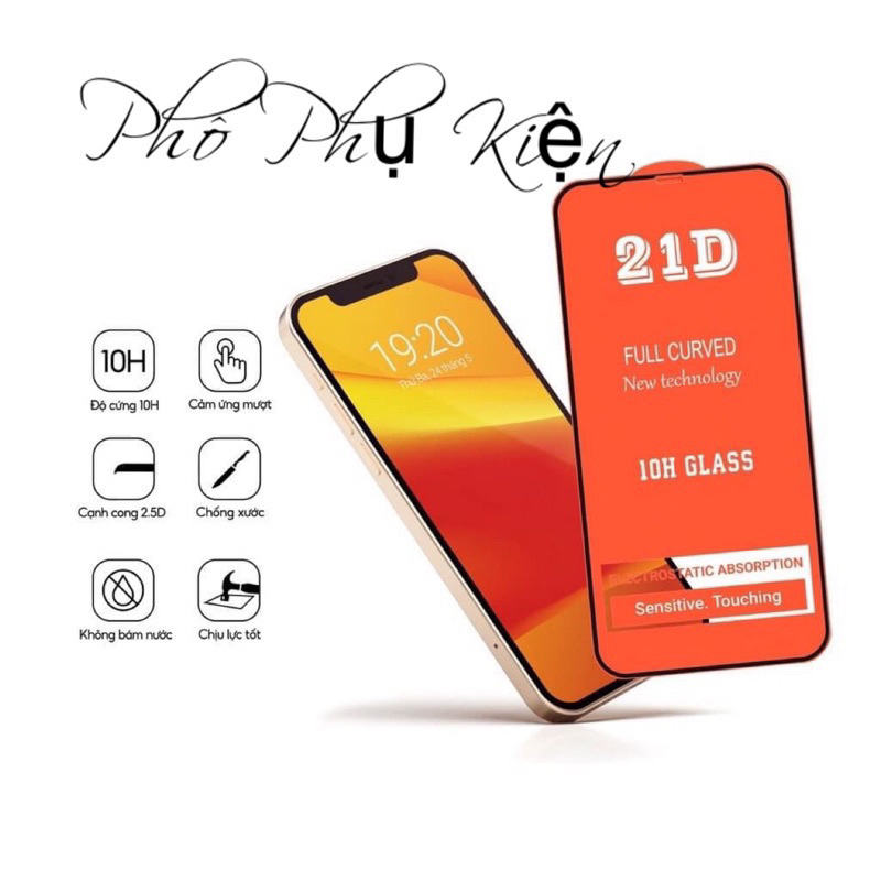 Kính cường lực iphone full màn 21D 6/6plus/6s/6splus/7/7plus/8/8plus/x/xr/xmax/11/12/13/14/pro/max/promax/plus