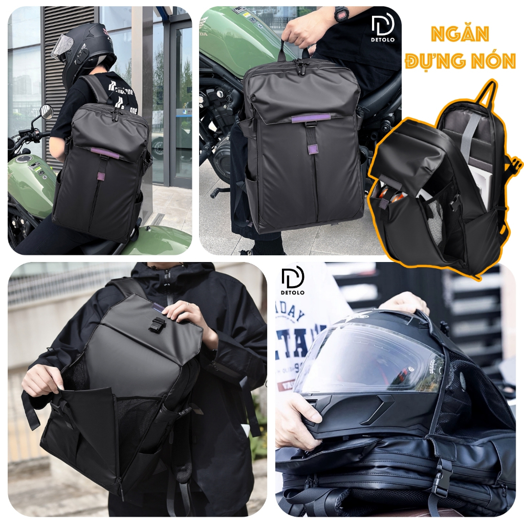 Balo đựng nón bảo hiểm DETOLO đựng laptop 14 15,6 inch balo kiểu dáng công sở thể thao balo đi làm cho nam nữ