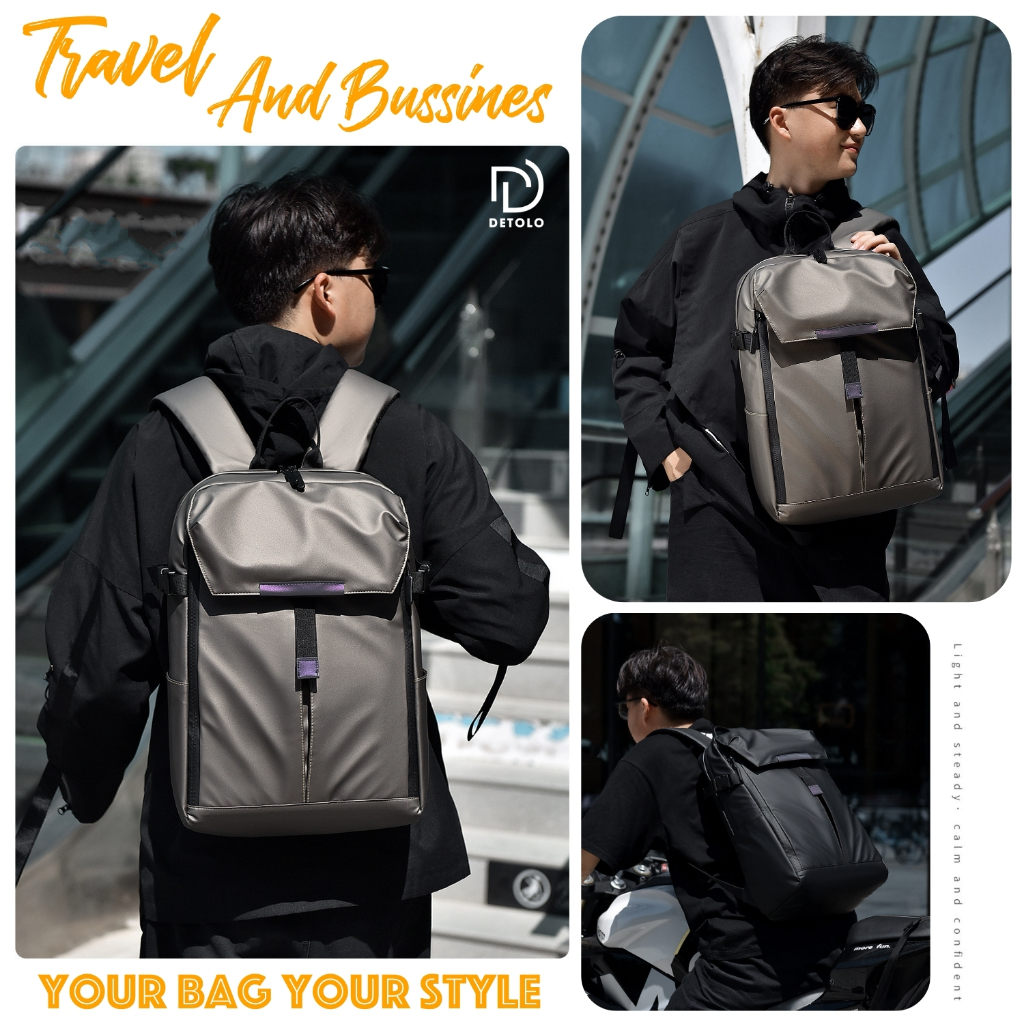 Balo đựng nón bảo hiểm DETOLO đựng laptop 14 15,6 inch balo kiểu dáng công sở thể thao balo đi làm cho nam nữ