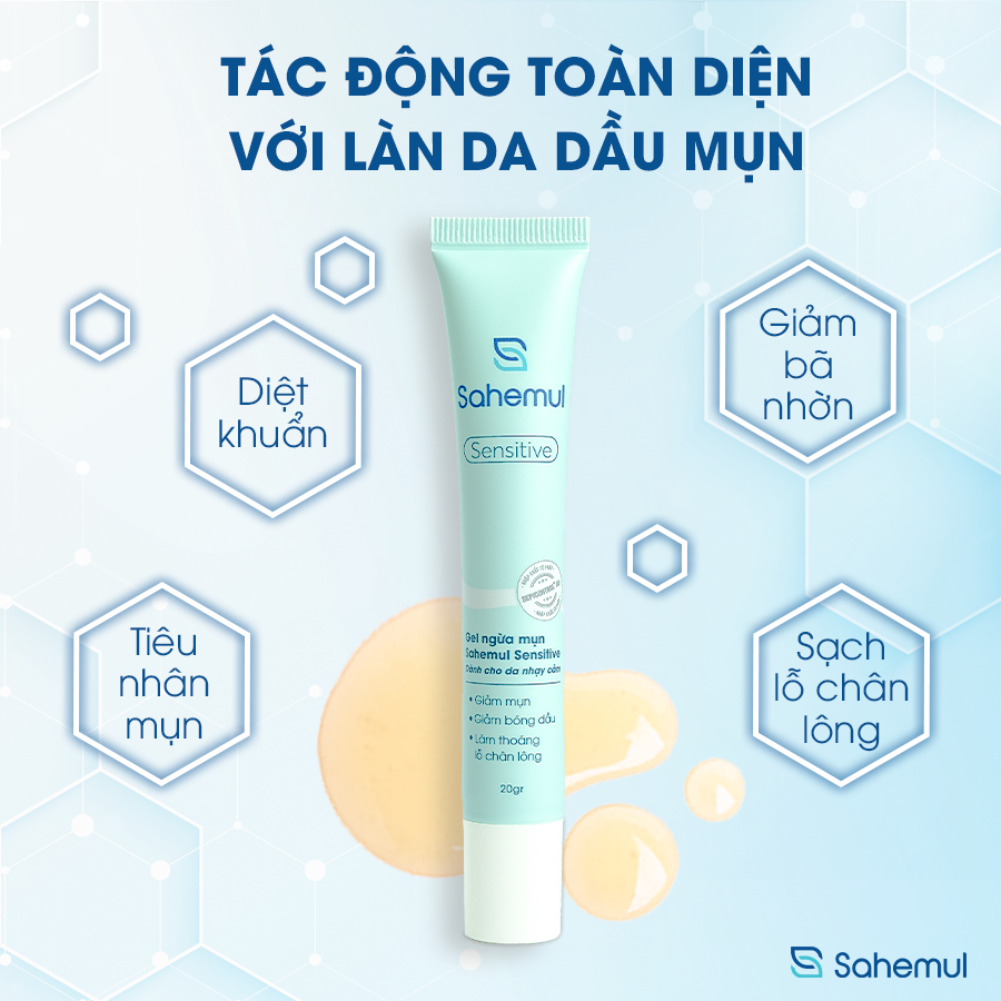 Gel Mụn Sahemul Dùng Cho Mụn Viêm, Mụn Ẩn, Mụn Đầu Đen, Phù Hợp Cho Da Nhạy Cảm 20gr