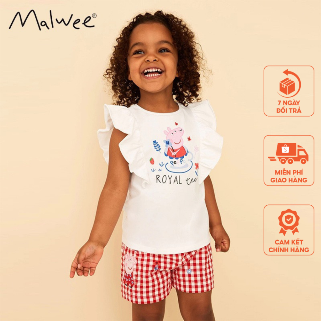 Bộ pep.pa cotton quần kẻ đỏ Malwee thời trang trẻ em từ 2-7 tuôi MW8330