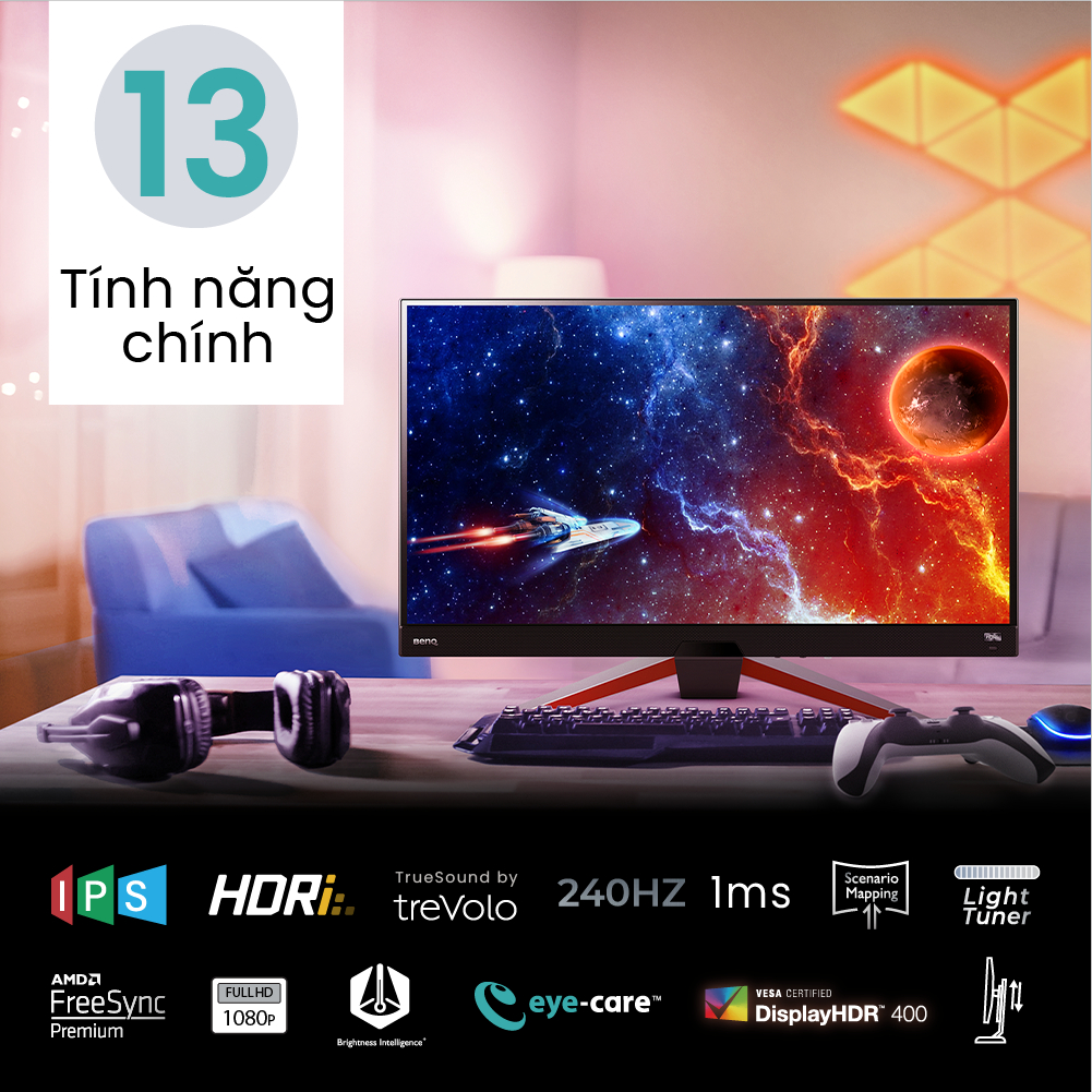 Màn hình máy tính BenQ MOBIUZ EX270M 27" FHD IPS 240Hz 1ms HDRi FreeSync chuyên gaming tích hợp tính năng bảo vệ mắt