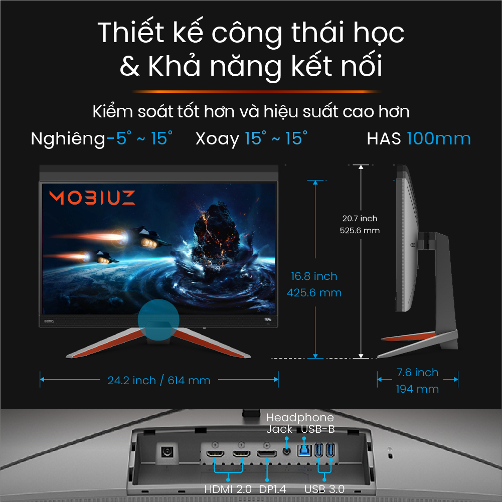 Màn hình máy tính BenQ MOBIUZ EX270M 27" FHD IPS 240Hz 1ms HDRi FreeSync chuyên gaming tích hợp tính năng bảo vệ mắt