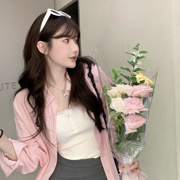 Áo 2 Dây Nữ Len Ren Phối Khuy Nhỏ Siêu Nữ Tính AO004