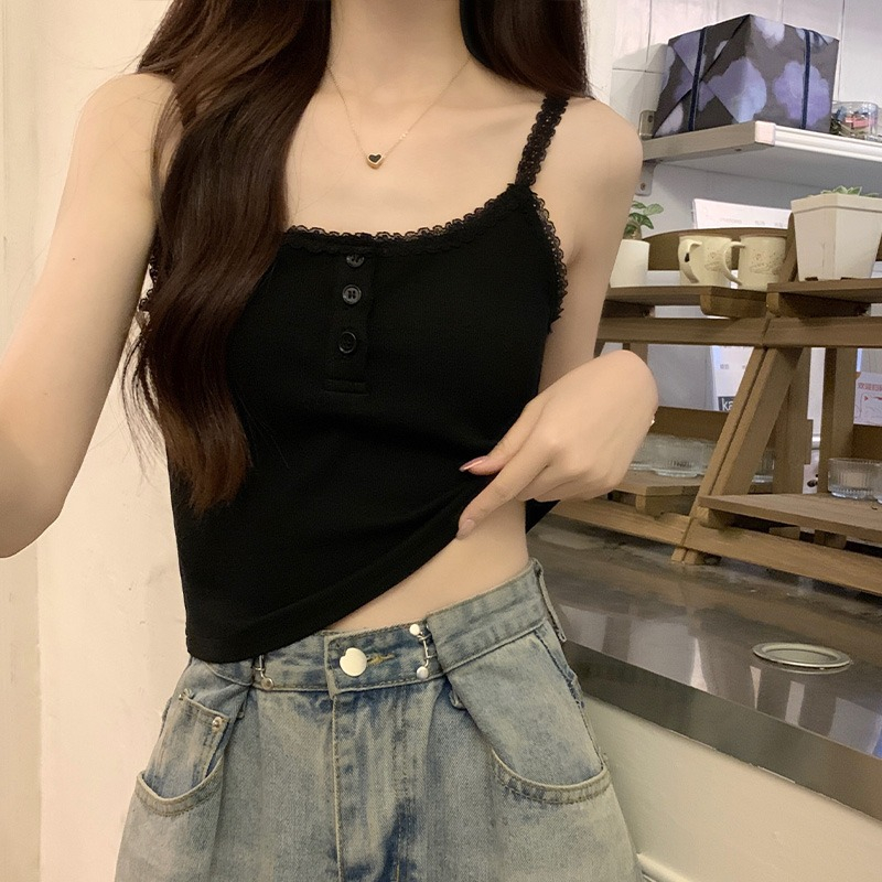 Áo 2 Dây Nữ Len Ren Phối Khuy Nhỏ Siêu Nữ Tính AO004