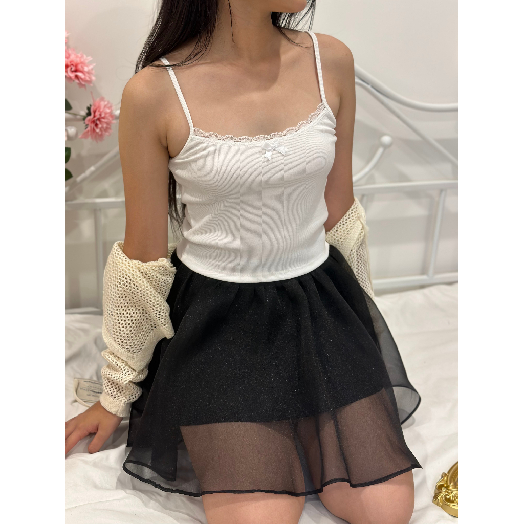 Áo Hai Dây Viền Ren Đính Nơ Vải Thun Gân Mềm Mại Thoáng Mát Ngọt Ngào Dễ Thương SANJOLI AO023