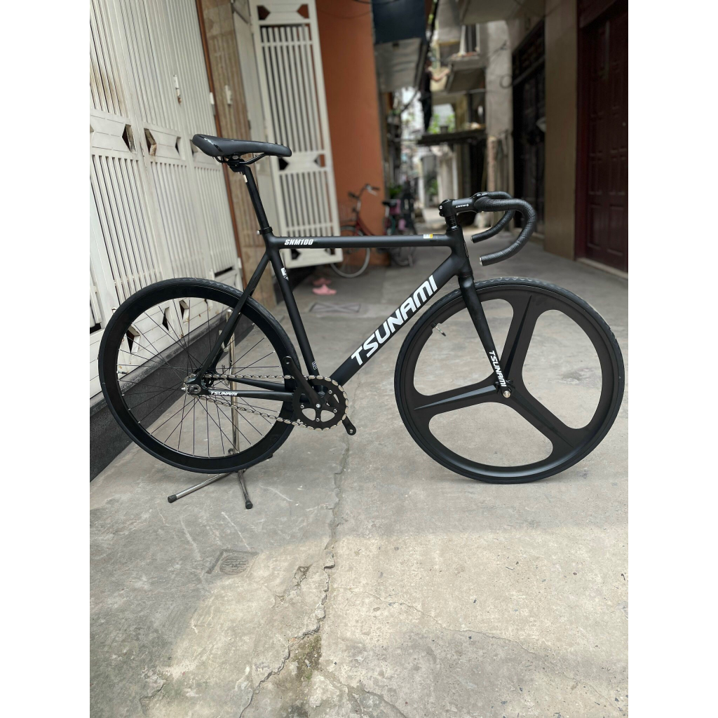 Vành 3 đao ĐEN nhôm trước cho xe đạp Fixed Gear loại dùng ty bật