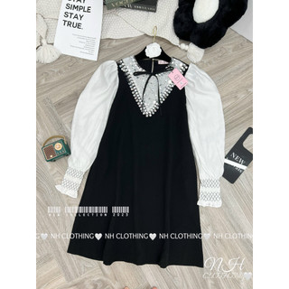 Váy phối cổ đá tay tơ sm