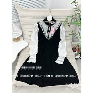 Váy phối cổ đá tay tơ sm