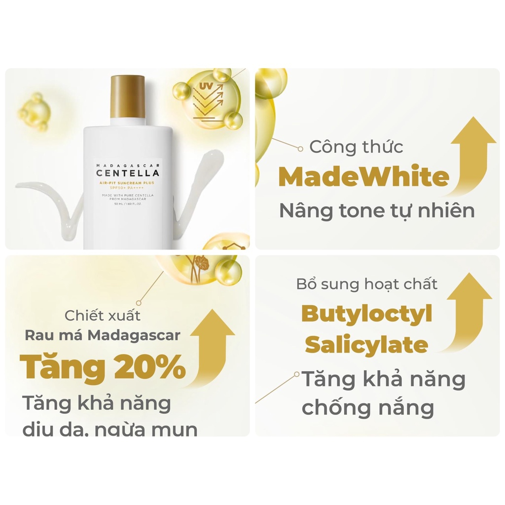 Kem Chống Nắng Rau Má Skin1004 Madagascar Centella Air-Fit Suncream Plus SPF50+ PA++++ 50ml