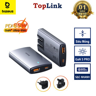 Củ sạc du lịch sạc nhanh baseus 65w gan5 ultra slim mỏng 16.5mm cổng usb + type c pd 3.0/ qc 4.0 cho điện thoại, laptop