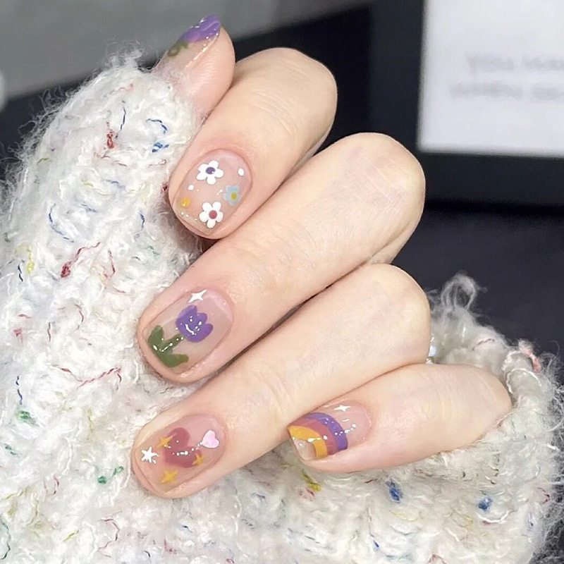 Móng tay giả ngắn vuông đơn giản đi học, đi làm, Nail Box, Nail Xinh, Bộ 24 móng tay giả đẹp dễ thương Shyn House Nail