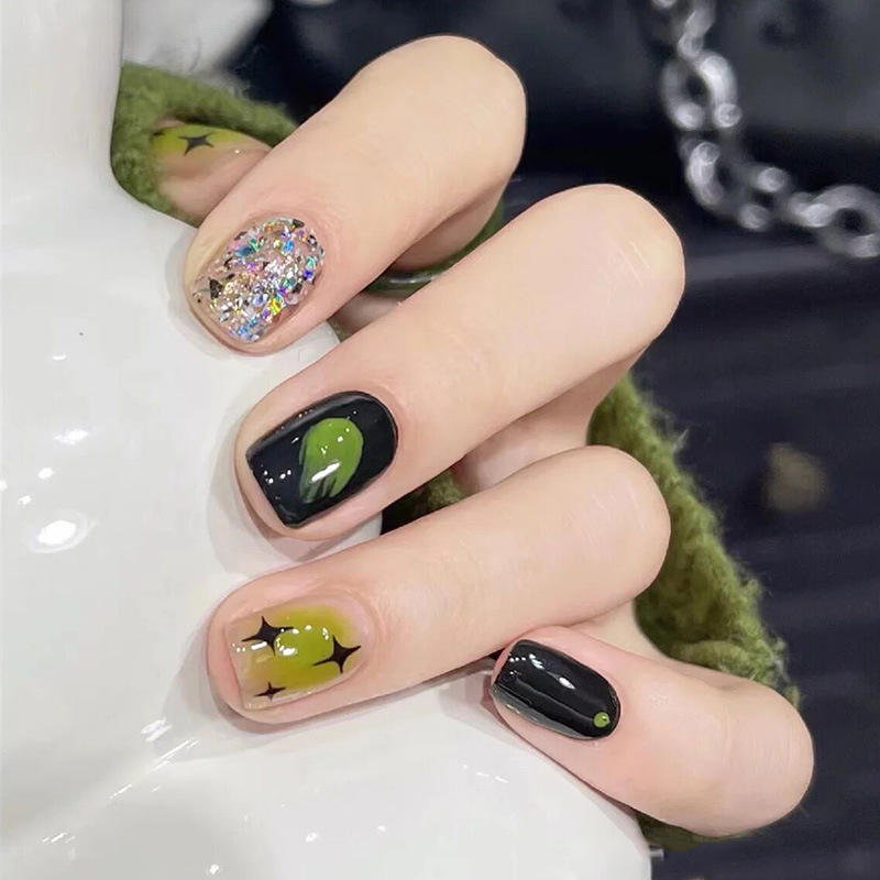 Móng tay giả ngắn vuông đơn giản đi học, đi làm, Nail Box, Nail Xinh, Bộ 24 móng tay giả đẹp dễ thương Shyn House Nail