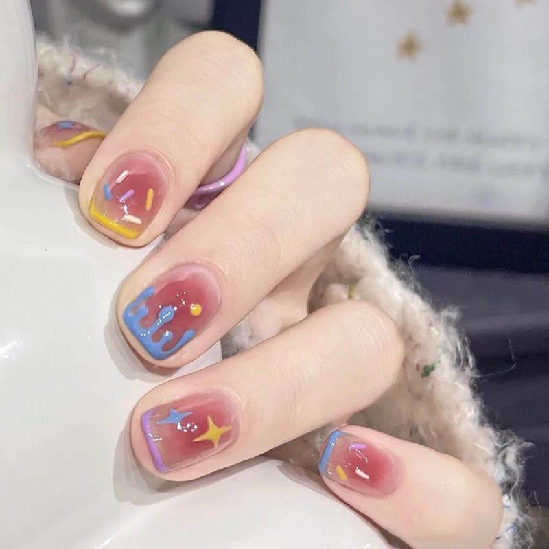 Móng tay giả ngắn vuông đơn giản đi học, đi làm, Nail Box, Nail Xinh, Bộ 24 móng tay giả đẹp dễ thương Shyn House Nail