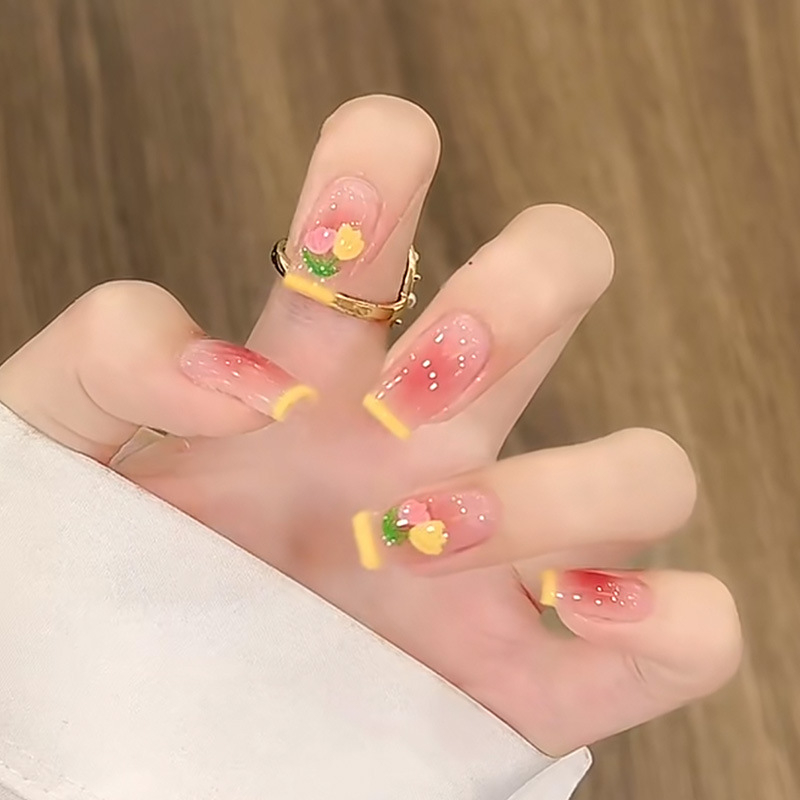 Móng tay giả ngắn vuông đơn giản đi học, đi làm, Nail Box, Nail Xinh, Bộ 24 móng tay giả đẹp dễ thương Shyn House Nail