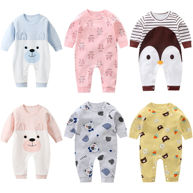 Bộ body dài tay liền thân sơ sinh họa tiết đáng yêu 100% cotton hàng quảng châu cao cấp