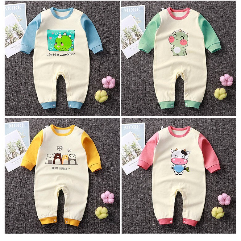 Bộ body dài tay liền thân sơ sinh họa tiết đáng yêu 100% cotton hàng quảng châu cao cấp