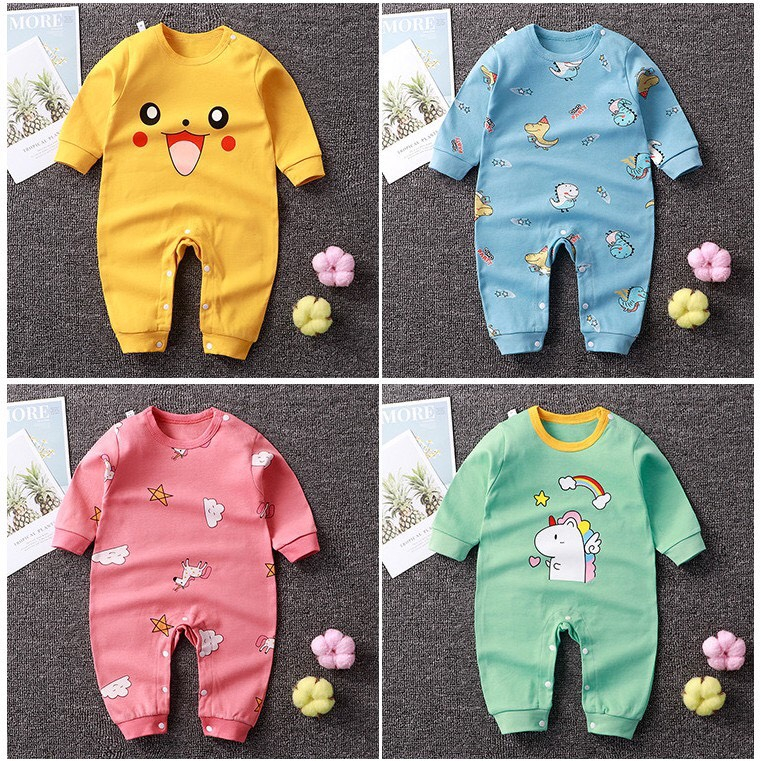 Bộ body dài tay liền thân sơ sinh họa tiết đáng yêu 100% cotton hàng quảng châu cao cấp
